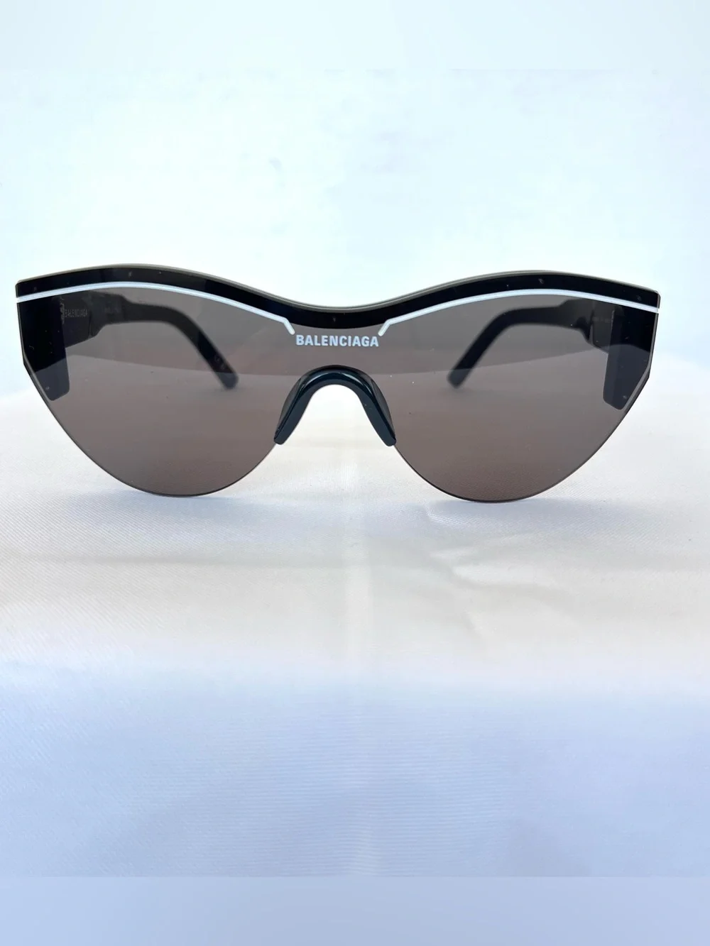 BALENCIAGA BB0004SA Shield Shape Grey Lens Frame White Imprint Sunglasses NWB